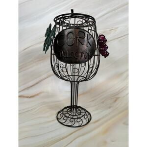 Wine Glass Cork Holder 12" x 6" Grapevine Black Metal Wire Cage Bar Decor